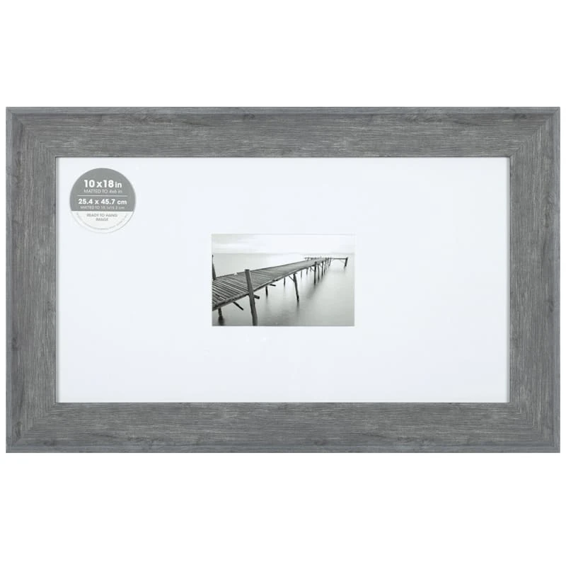 10x18 Matted To 4x6 Wide Flat Profile With White Mat Wall Frame, Grey 3 10x18 Matted To 4x6 Wide Flat Profile With White Mat Wall Frame, Grey
