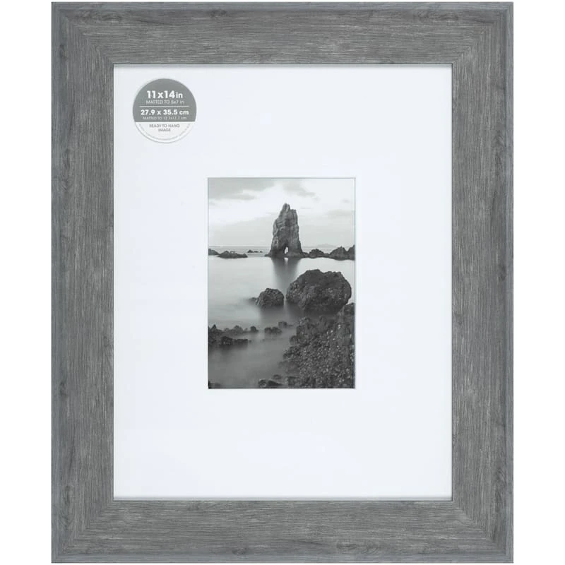 11x14 Matted To 5x7 Wide Flat Profile With White Mat Wall Frame, Grey 3 11x14 Matted To 5x7 Wide Flat Profile With White Mat Wall Frame, Grey