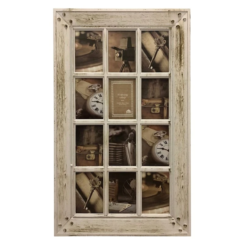 12-Opening Distressed White Window Pane Collage, 30x18 3 12-Opening Distressed White Window Pane Collage, 30x18