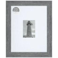 14x18 Matted To 5x7 Wide Flat Profile With White Mat Wall Frame, Grey