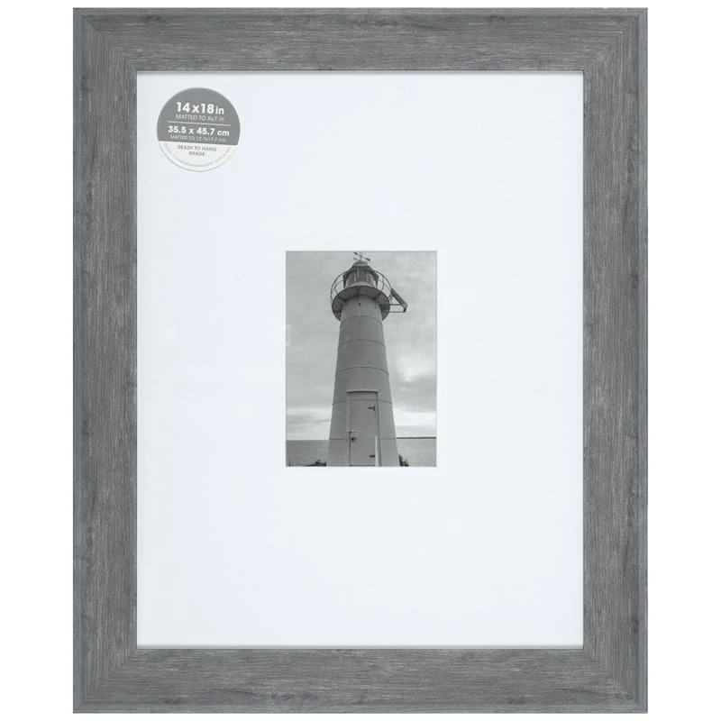 14x18 Matted To 5x7 Wide Flat Profile With White Mat Wall Frame, Grey 3 14x18 Matted To 5x7 Wide Flat Profile With White Mat Wall Frame, Grey