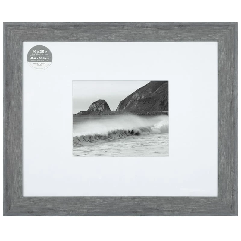 16x20 Matted To 8x10 Wide Flat Profile With White Mat Wall Frame, Grey 3 16x20 Matted To 8x10 Wide Flat Profile With White Mat Wall Frame, Grey