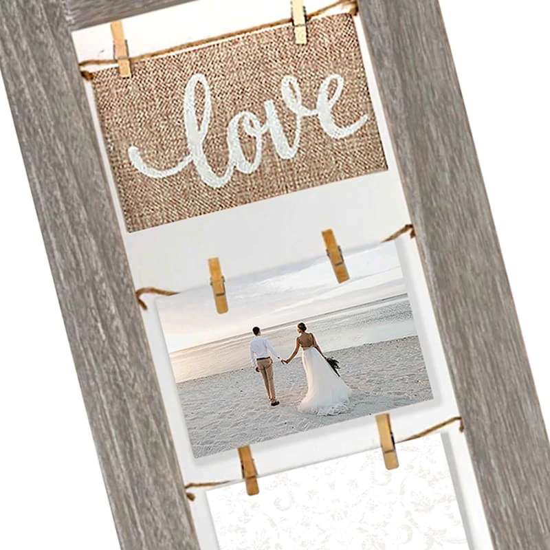 3-Opening Greywash Clothespin String Collage With Burlap Love Banner, 11.1x26.6 4 3-Opening Greywash Clothespin String Collage With Burlap Love Banner, 11.1x26.6 - Image 2