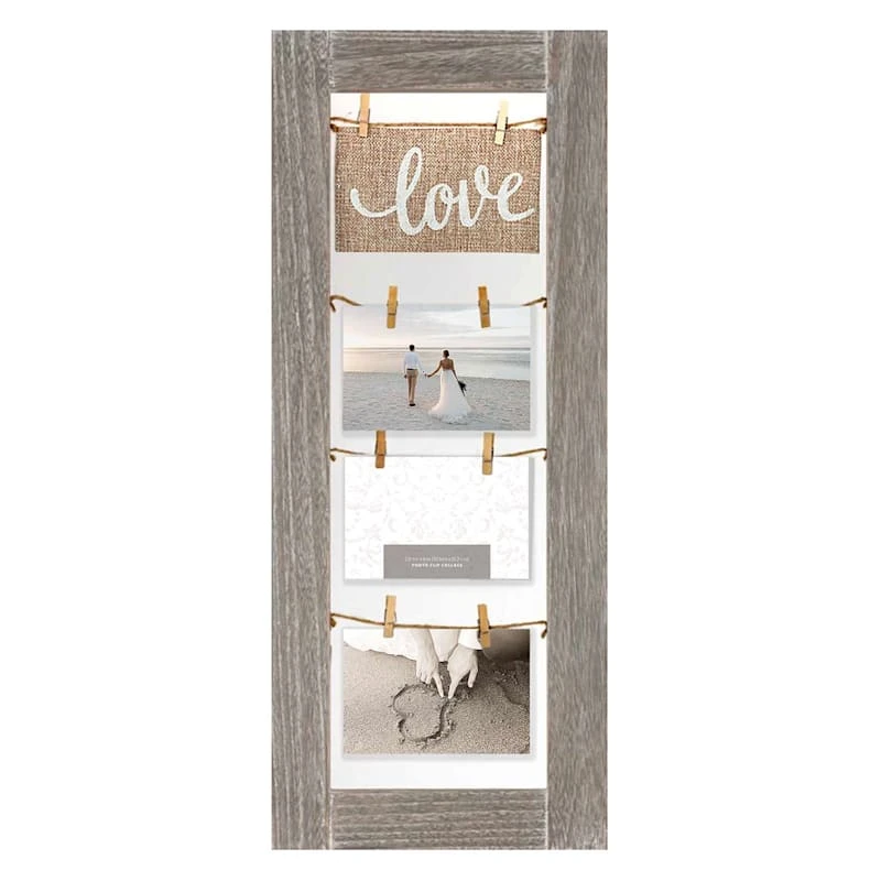 3-Opening Greywash Clothespin String Collage With Burlap Love Banner, 11.1x26.6 3 3-Opening Greywash Clothespin String Collage With Burlap Love Banner, 11.1x26.6