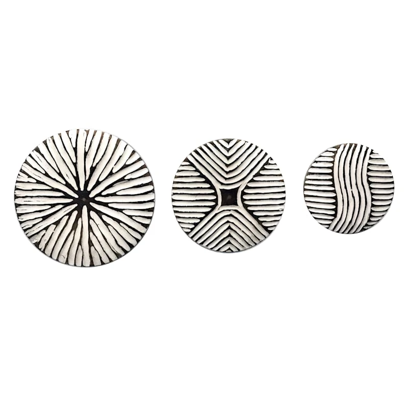 3-Piece Carved Black & White Decorative Wall Plates, 12" 3 3-Piece Carved Black & White Decorative Wall Plates, 12"