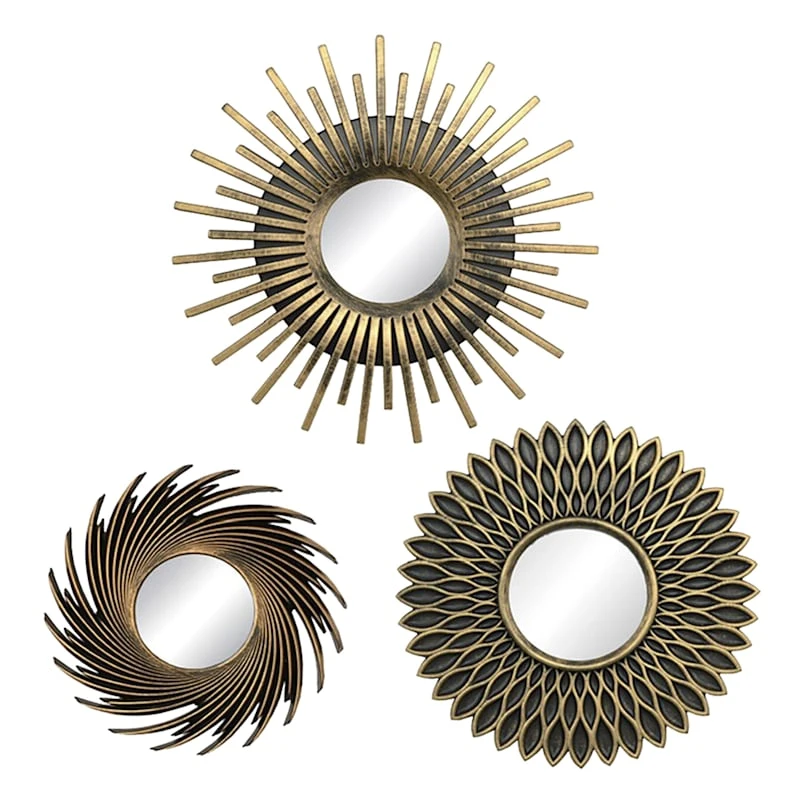 3-Piece Gold Framed Ornate Accent Wall Mirror Set 3 3-Piece Gold Framed Ornate Accent Wall Mirror Set