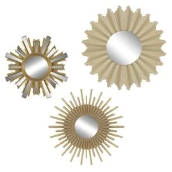 3-Piece Gold Sunburst Accent Wall Mirror Set