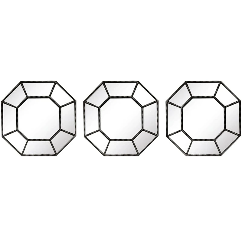 3-Piece Ivy Black Wall Mirror Set, 10" 3 3-Piece Ivy Black Wall Mirror Set, 10"