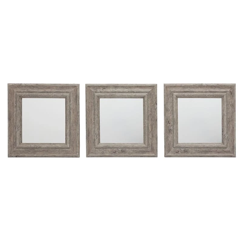 3-Piece Light Grey Square Wall Mirror Set, 10" 3 3-Piece Light Grey Square Wall Mirror Set, 10"