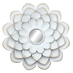 3-Piece White Floral Accent Wall Mirror Set, 14" -Athome Sales 3 piece white floral accent wall mirror set 14 3