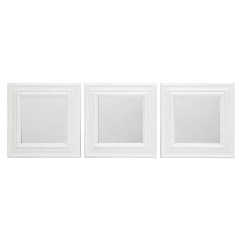 3-Piece White Square Wall Mirror Set, 10" 3 3-Piece White Square Wall Mirror Set, 10"