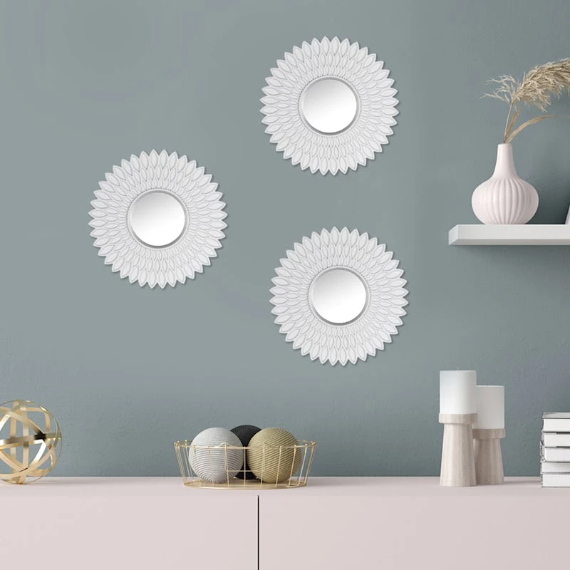 3-Piece White Wall Mirror Set, 10" 4 3-Piece White Wall Mirror Set, 10" - Image 2