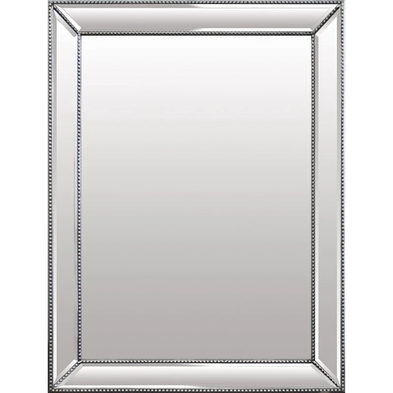 3D Beaded Silver Wall Mirror On Mirror, 32x48 3 3D Beaded Silver Wall Mirror On Mirror, 32x48