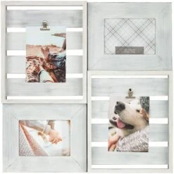 4-Opening Whitewash Dimensional Collage With Two 5x7 Photo Clips