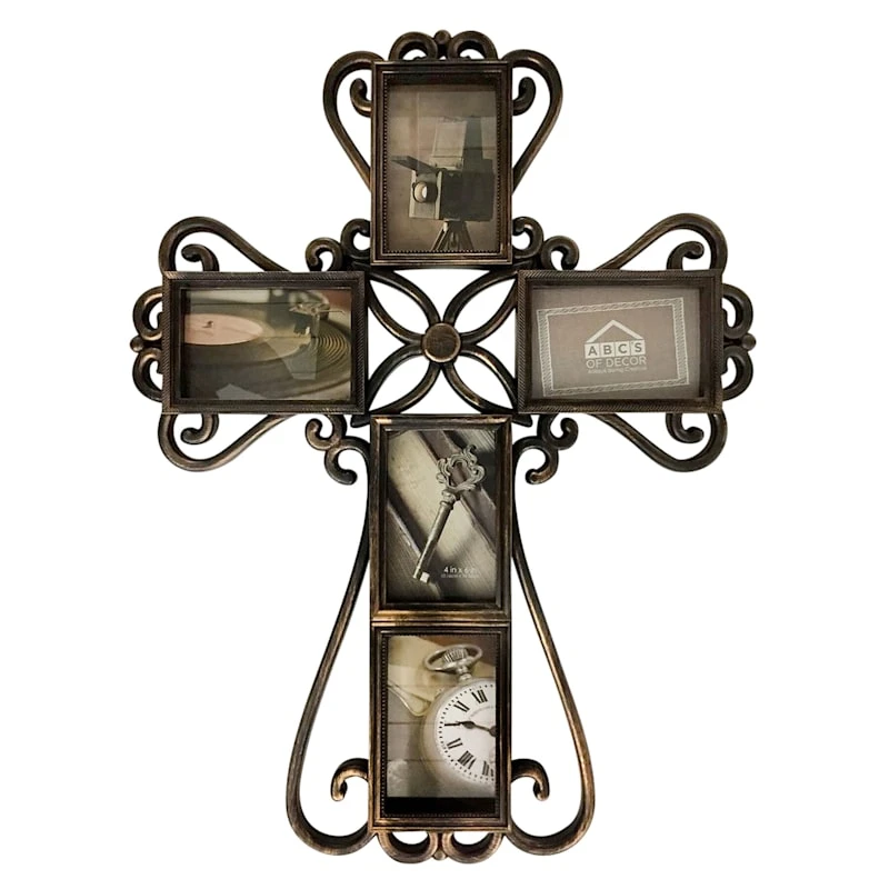 5-Opening Bronze Ornate Antique Cross Collage, 21x27 3 5-Opening Bronze Ornate Antique Cross Collage, 21x27