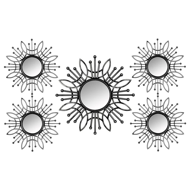 5-Piece Metallic Framed Floral Burst Wall Mirror Set 3 5-Piece Metallic Framed Floral Burst Wall Mirror Set