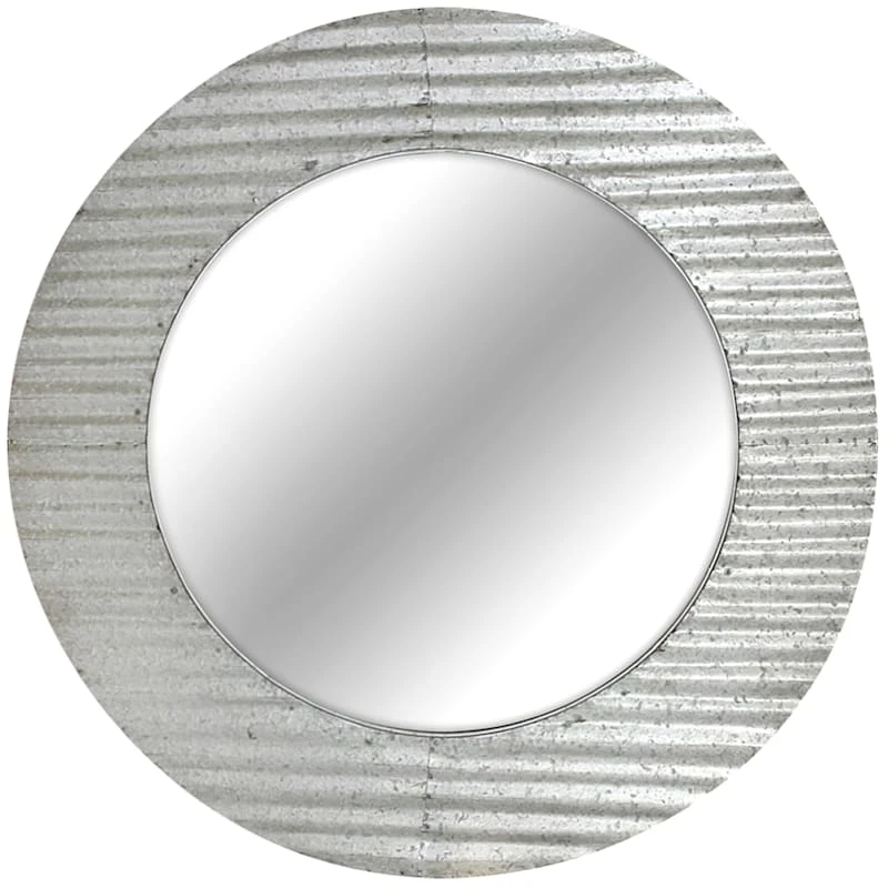 Accordion Galvanized Metal Round Wall Mirror, 27" 3 Accordion Galvanized Metal Round Wall Mirror, 27"