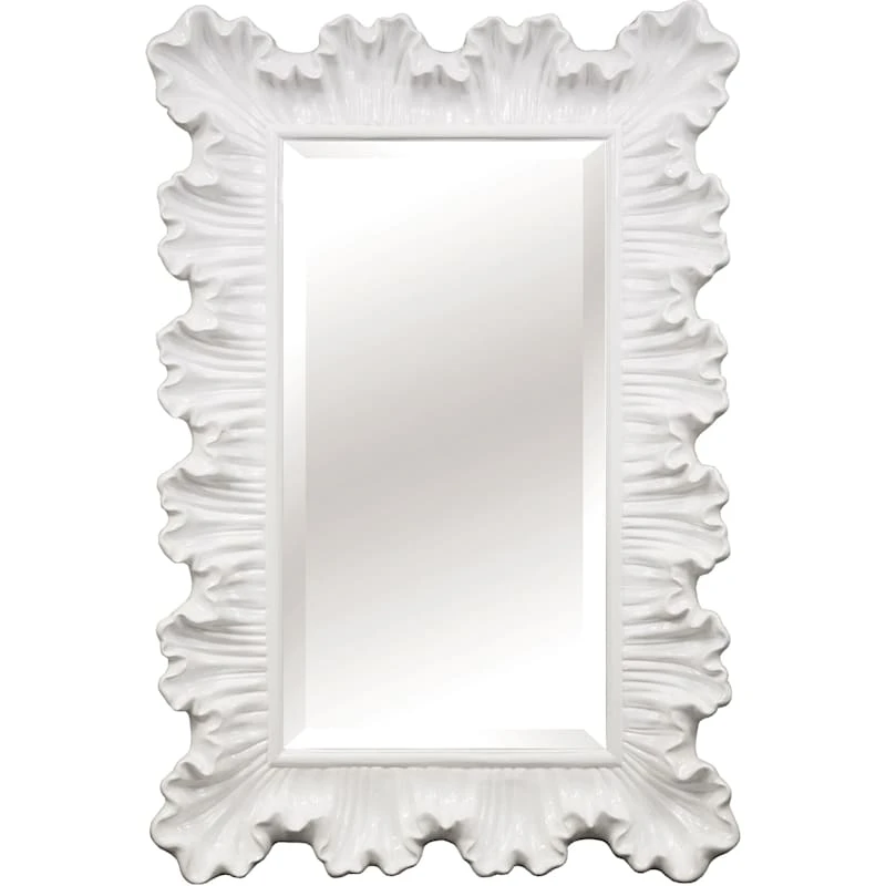 Ariel White Ruffle Framed Wall Mirror, 33x48 3 Ariel White Ruffle Framed Wall Mirror, 33x48