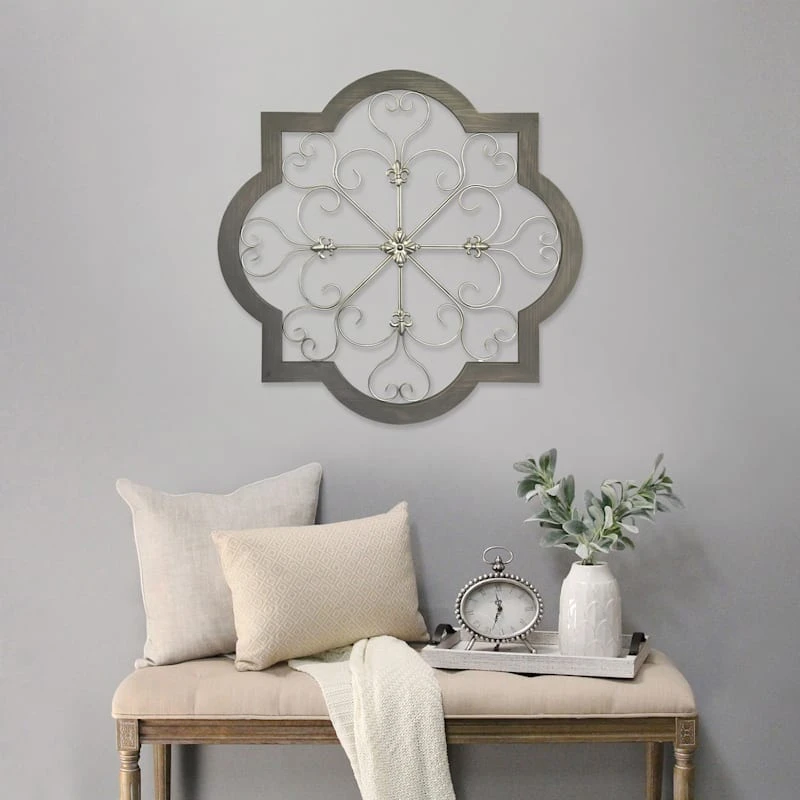 Barbed Quatrefoil Scroll Black Wood Wall Decor, 36" 4 Barbed Quatrefoil Scroll Black Wood Wall Decor, 36" - Image 2