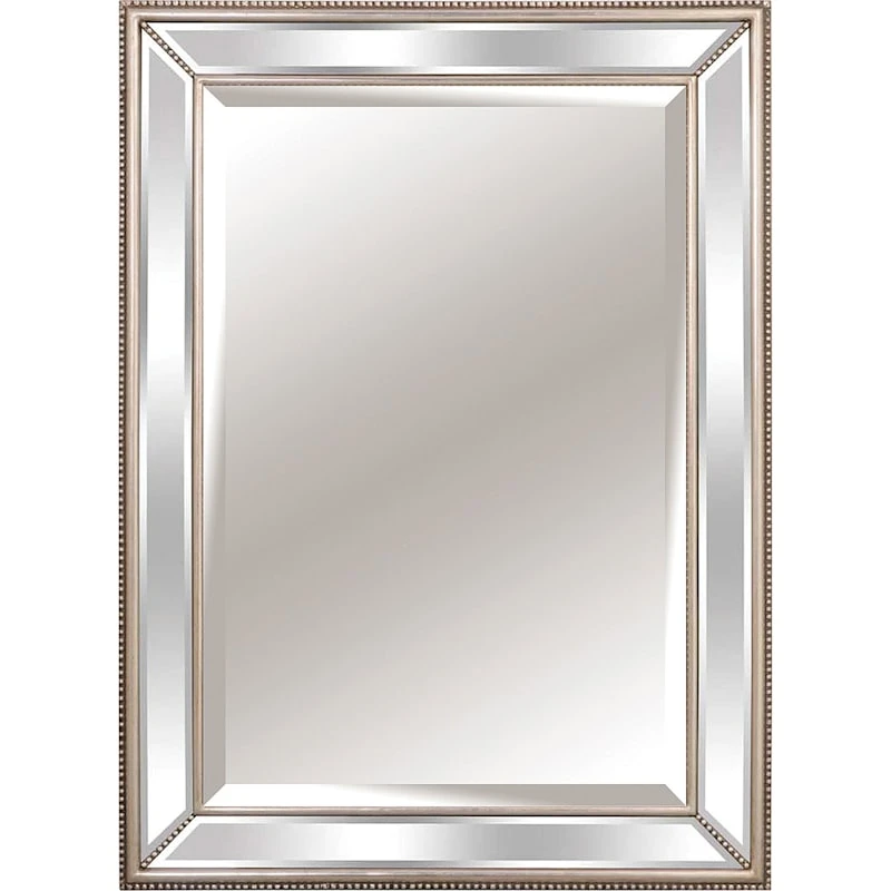 Beaded Silver Framed Wall Mirror, 39x49 3 Beaded Silver Framed Wall Mirror, 39x49