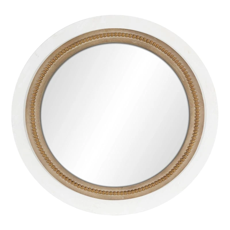 Beaded Whitewashed Round Wall Mirror, 28" 3 Beaded Whitewashed Round Wall Mirror, 28"