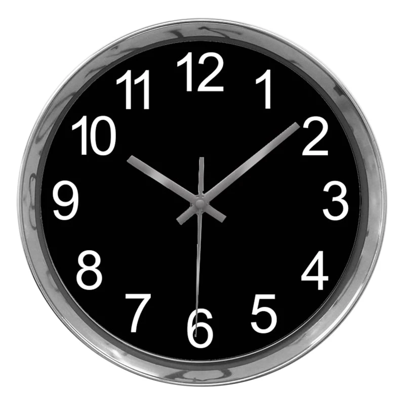 Black & Chrome Accent Wall Clock, 10" 3 Black & Chrome Accent Wall Clock, 10"