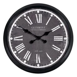 Black Frame Clock With Grey Distressed Face, 30"