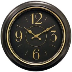 Black & Gold Round Wall Clock, 16"