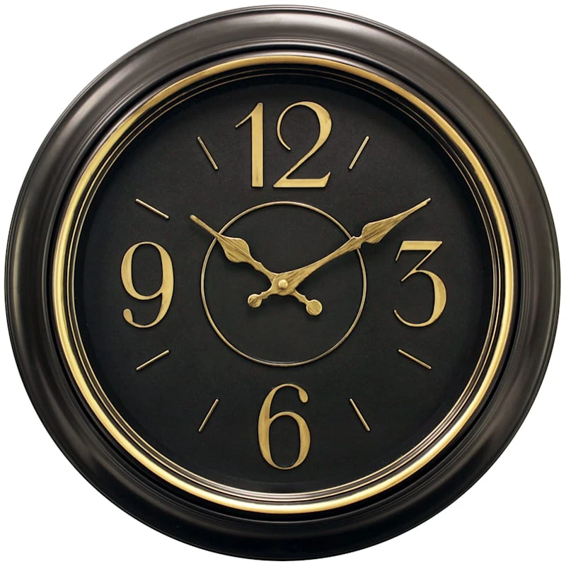Black & Gold Round Wall Clock, 16" 3 Black & Gold Round Wall Clock, 16"