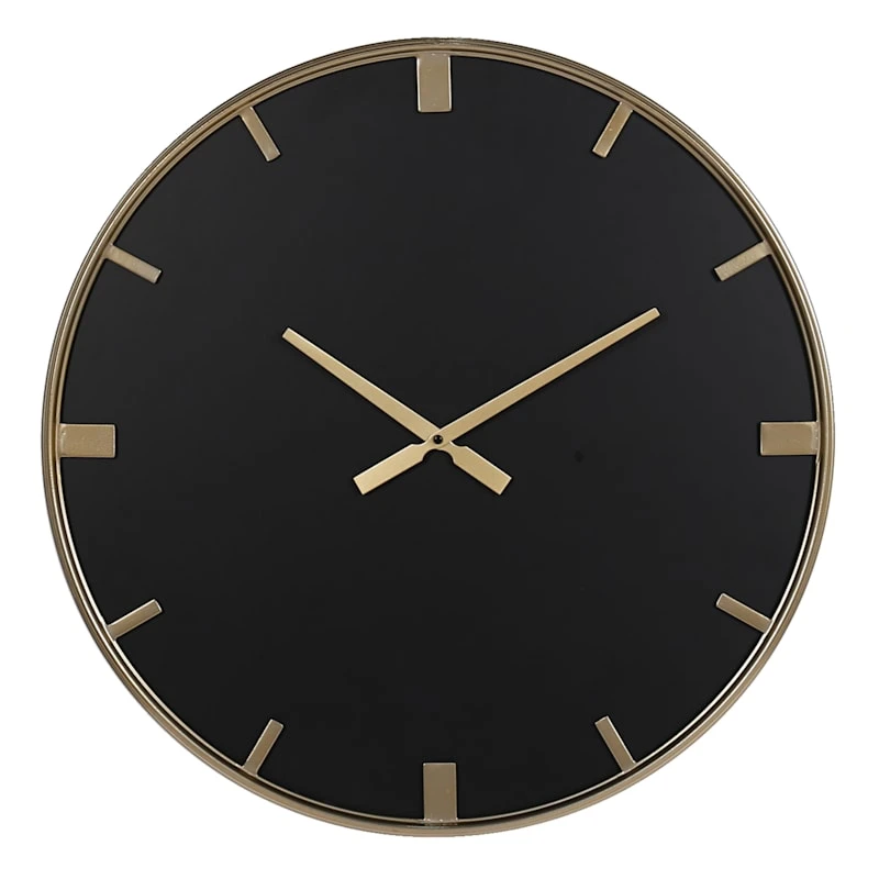 Black & Gold Round Wall Clock, 24" 3 Black & Gold Round Wall Clock, 24"