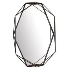 Black Metal Geo Oval Wall Mirror, 25x37