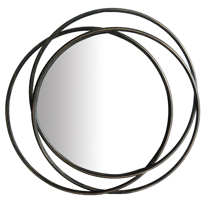 Black Metal Rings Wall Mirror, 26x25 3 Black Metal Rings Wall Mirror, 26x25