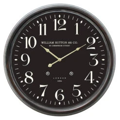 Black Metal Round Wall Clock, 24"