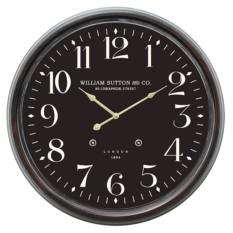 Black Metal Round Wall Clock, 24" 3 Black Metal Round Wall Clock, 24"