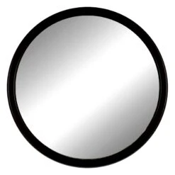 Black Metal Round Wall Mirror, 14"