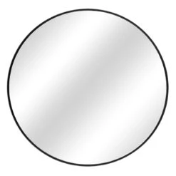 Black Metal Round Wall Mirror, 42"