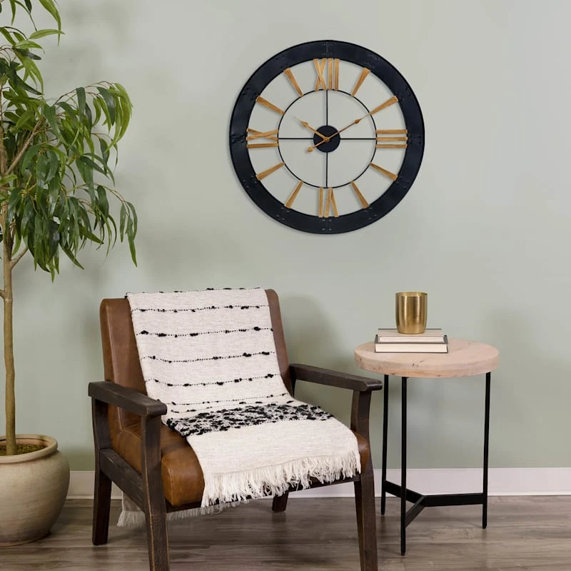 Black Metal Wall Clock, 24" 4 Black Metal Wall Clock, 24" - Image 2