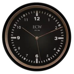 Black & Rose Gold Round Modern Wall Clock With Black Dial, 12"