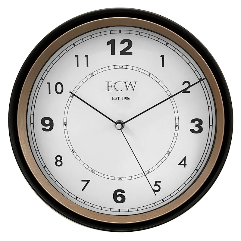 Black & Rose Gold Round Modern Wall Clock With White Dial, 12" 3 Black & Rose Gold Round Modern Wall Clock With White Dial, 12"