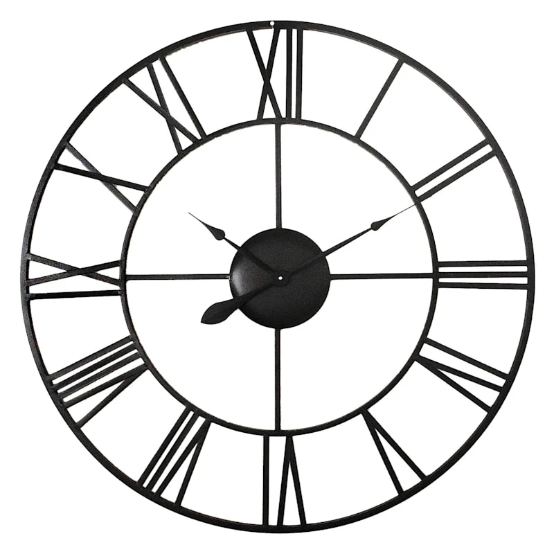 Black Round Metal Clock, 35" 3 Black Round Metal Clock, 35"