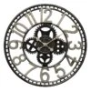 Black & Silver Round Wall Clock With Cutout Gear & Open Hands, 20"