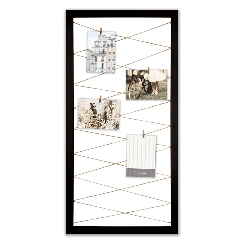 Black String Collage With Clothespin Photo Clips, 20x40 3 Black String Collage With Clothespin Photo Clips, 20x40