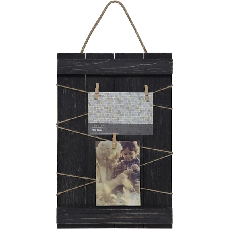 Blackwash Hanging Plank Clothespin Collage Frame, 10x16 3 Blackwash Hanging Plank Clothespin Collage Frame, 10x16