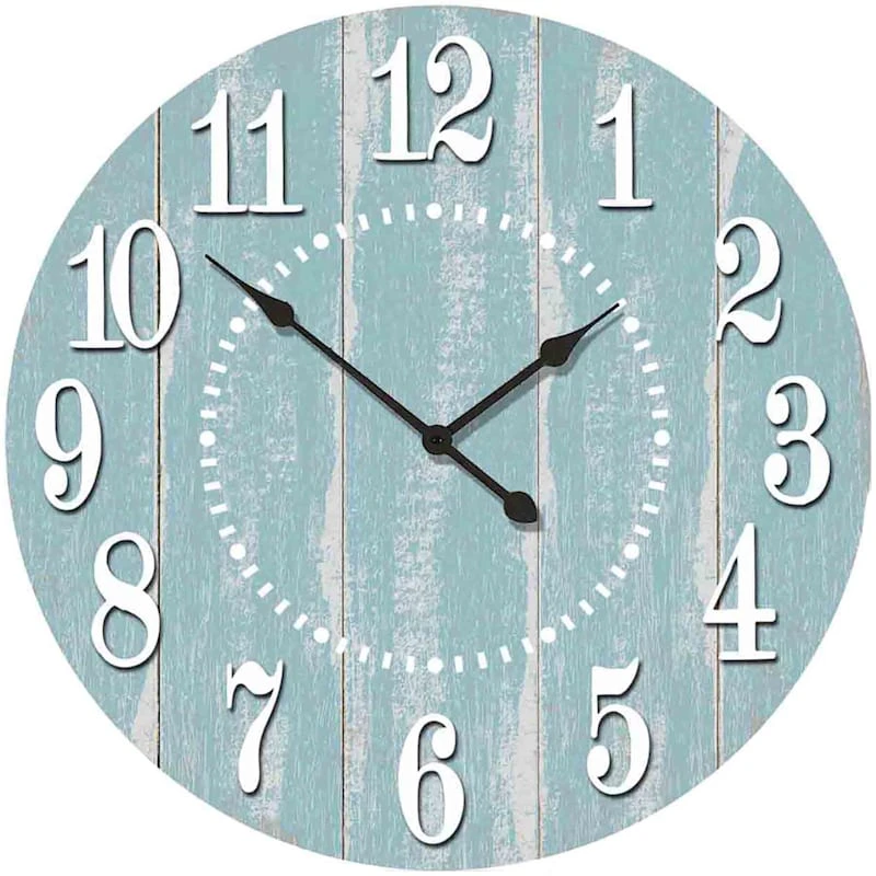 Blue Wood Accent Wall Clock, 14" 3 Blue Wood Accent Wall Clock, 14"