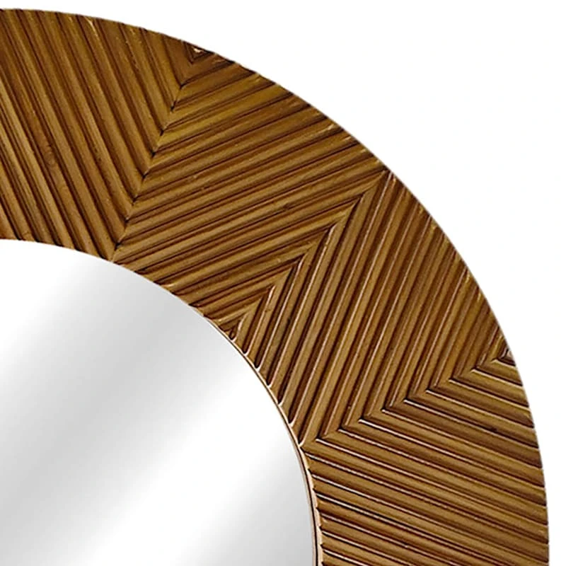 Brown Faux Carved Wood Round Wall Mirror, 31" 4 Brown Faux Carved Wood Round Wall Mirror, 31" - Image 2