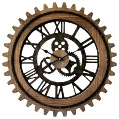 Brown Metal & Wood Round Wall Clock, 24"