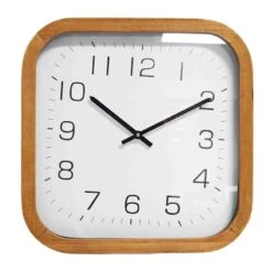 Brown Wood Modern Square Wall Clock, 20"