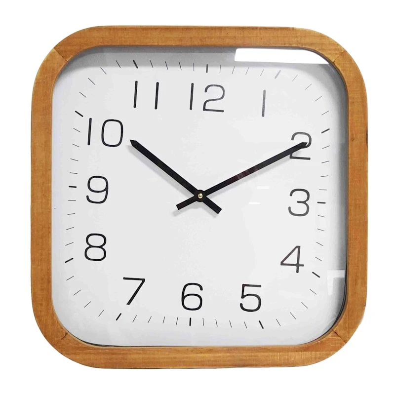 Brown Wood Modern Square Wall Clock, 20" 3 Brown Wood Modern Square Wall Clock, 20"