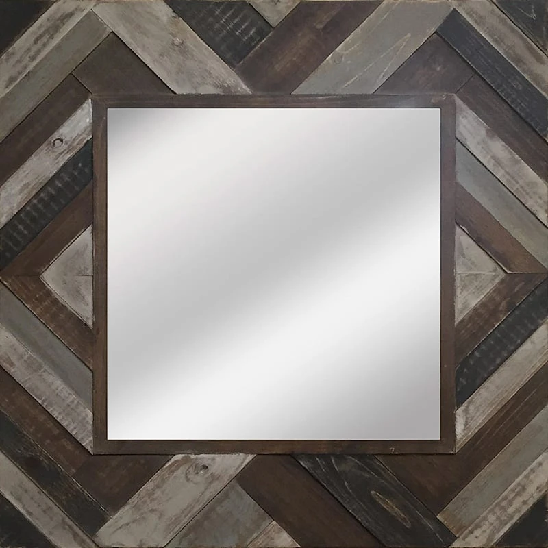 Brown Wood Wall Mirror, 36" 3 Brown Wood Wall Mirror, 36"