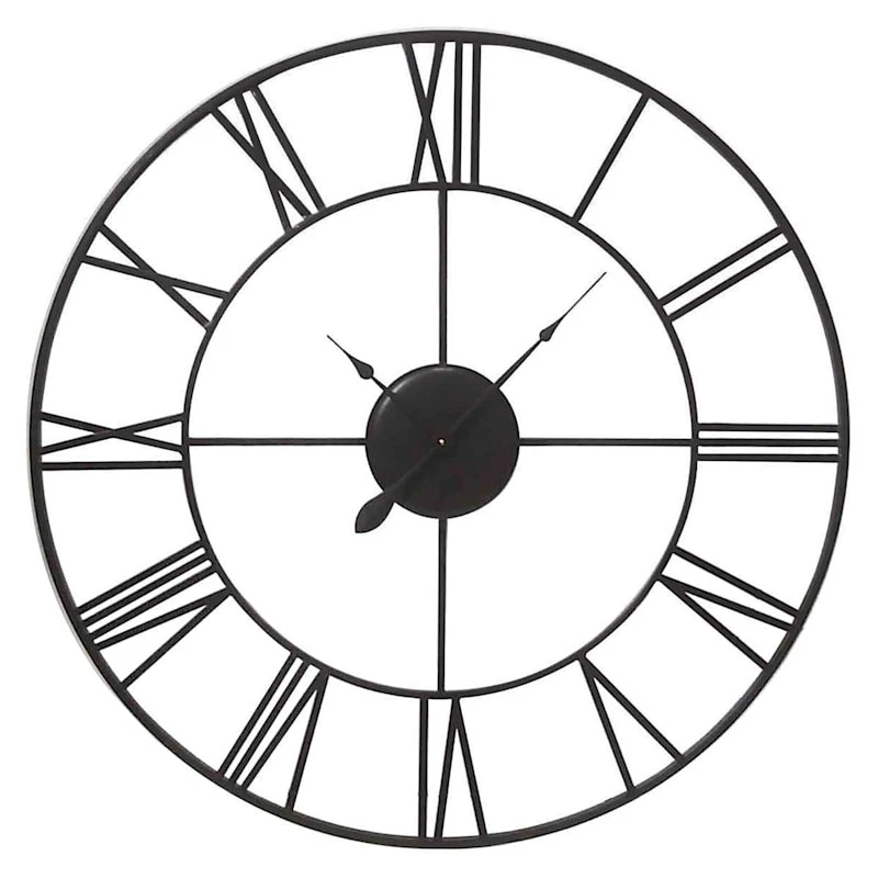 Brushed Black Round Metal Clock, 41" 3 Brushed Black Round Metal Clock, 41"